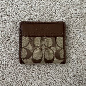Coach Signature Brown and Tan Bi-Fold Wallet